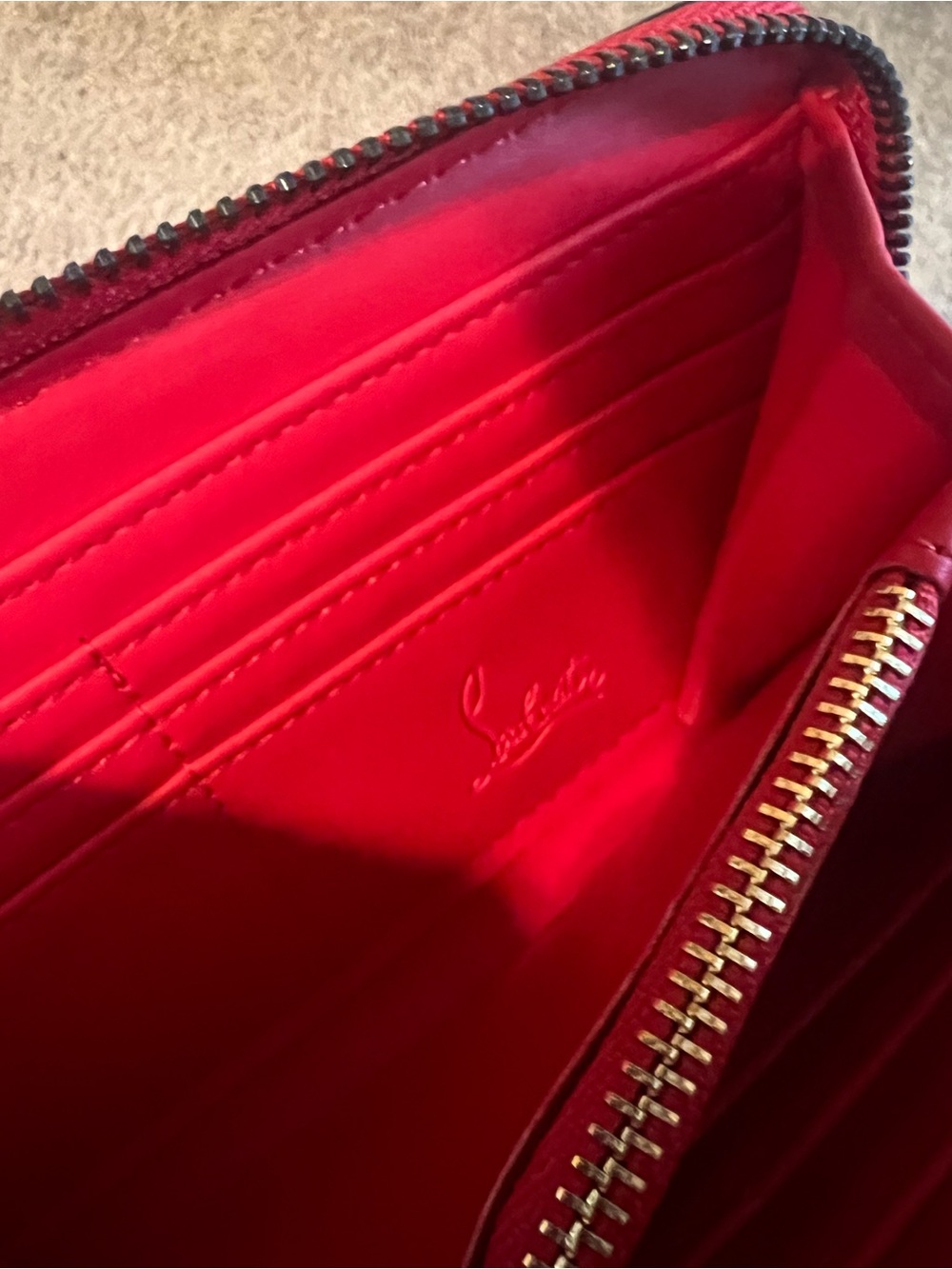 Christian Louboutin Red Pebbled Leather Studded Zip Wallet - Picture 8 of 11
